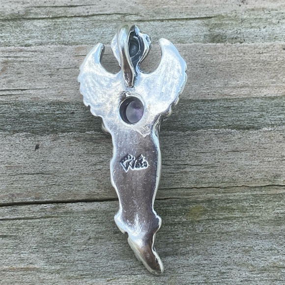 Dream Angel Pendant solid .925 Sterling Silver w/ genuine Amethyst made in USA - Picture 10 of 12